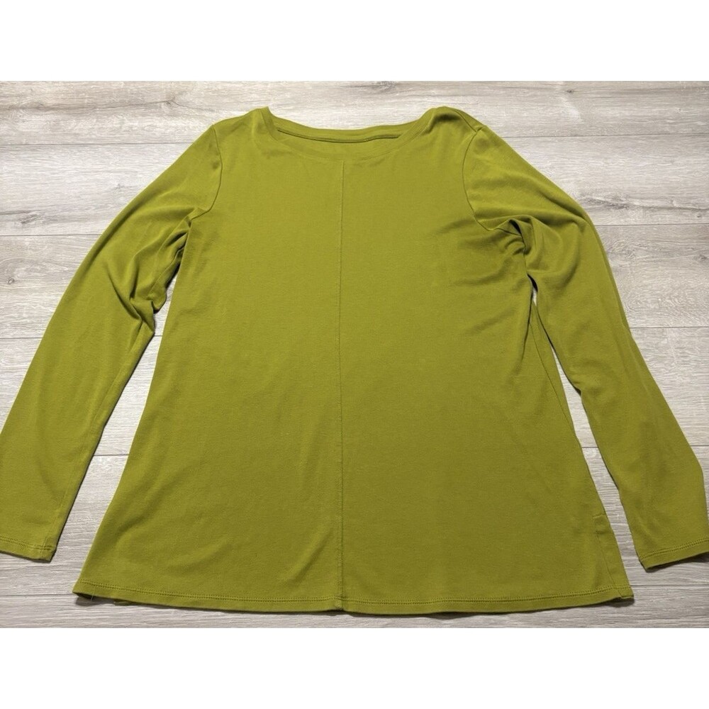 J. Jill Long Sleeve Pima Crew Neck Tee 100% Cotton Chartreuse Green Women M TALL